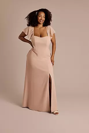 Chiffon Flutter Sleeve Dress with Basque Waist Dress - XNAUWBI