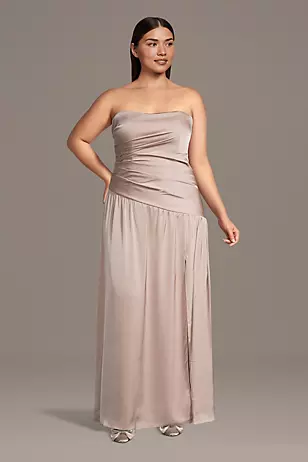 Matte Satin Strapless Drop Waist Dresses - XNAUWBI