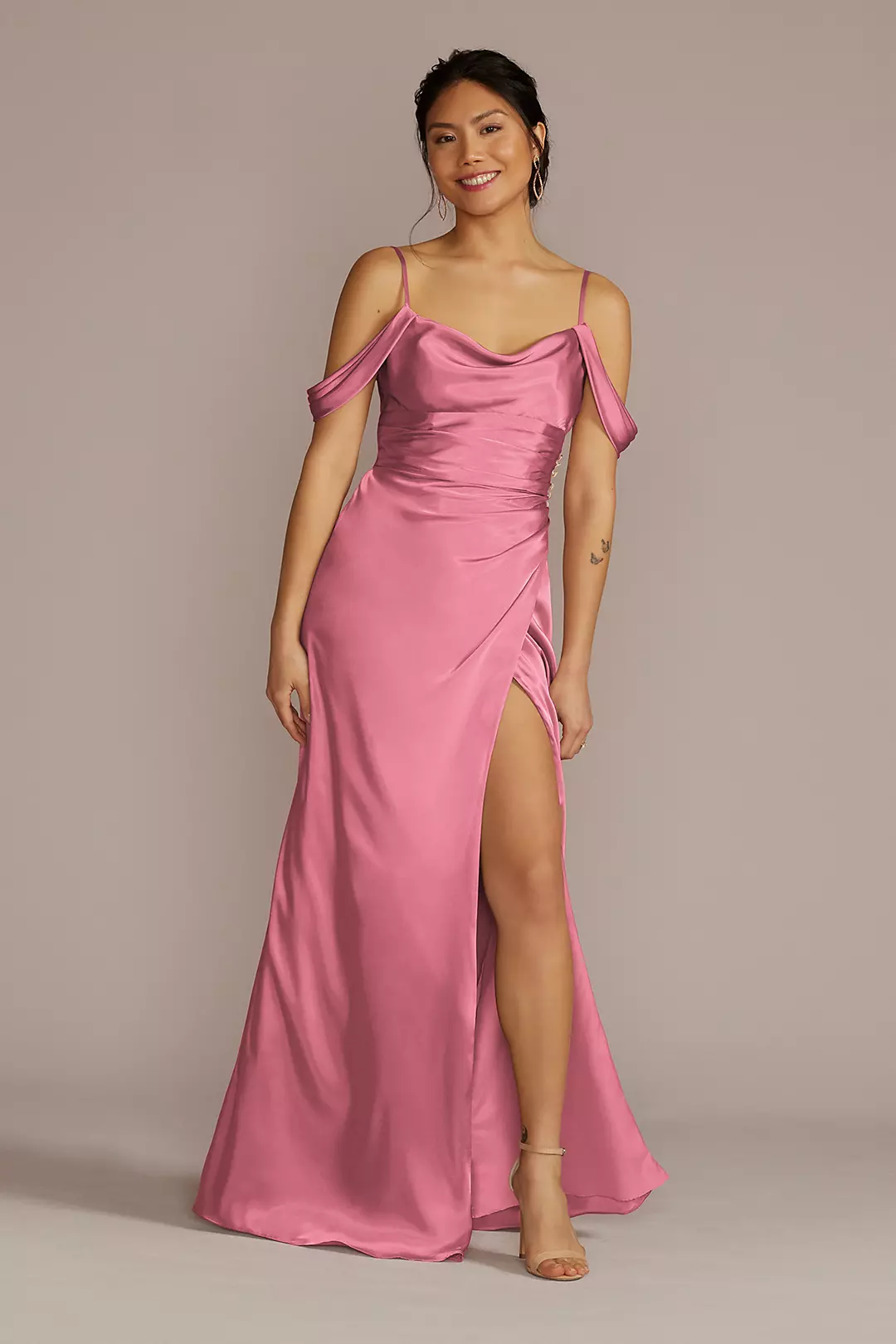 Charmeuse Cowl Dress with Swag Sleeves Dress - XNAUWBI