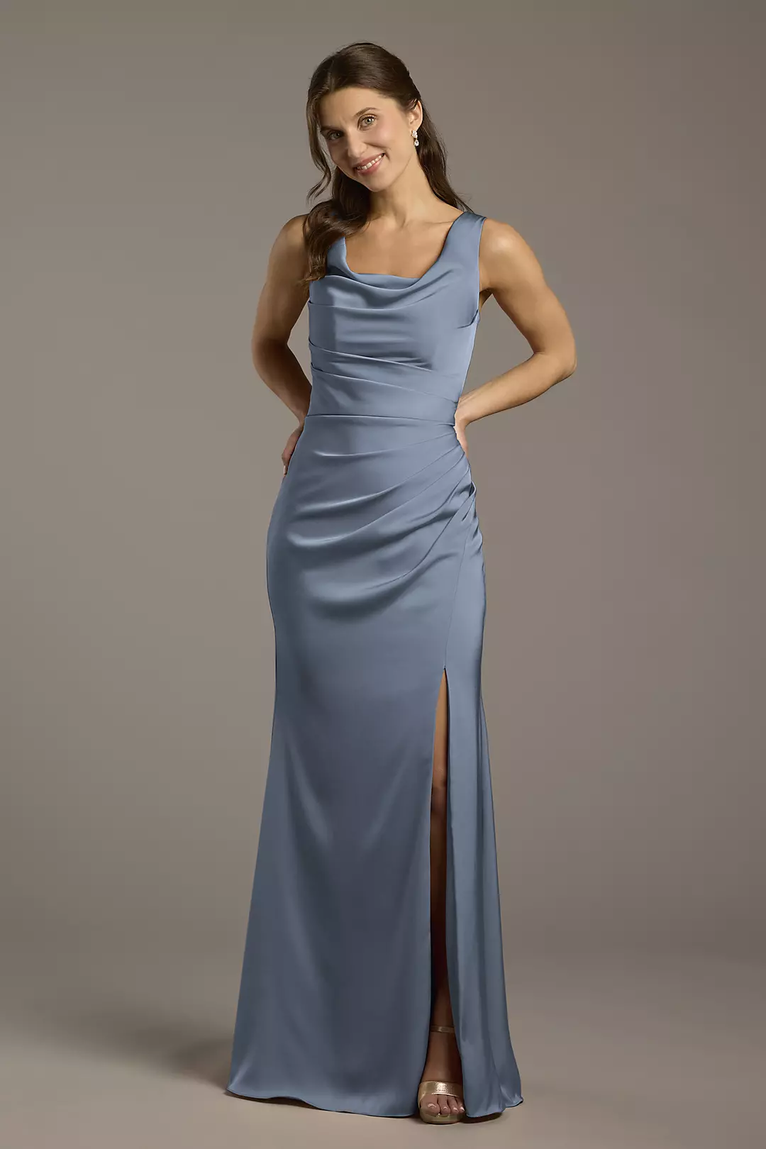 Matte Satin Cowl Neck Sheath Dresses - XNAUWBI