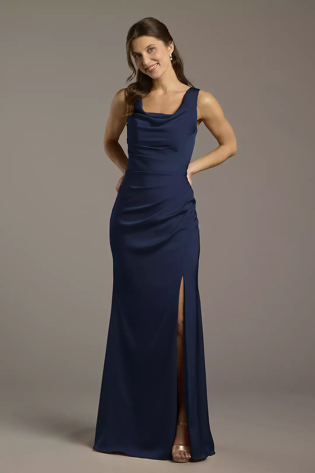 Matte Satin Cowl Neck Sheath Dresses - XNAUWBI