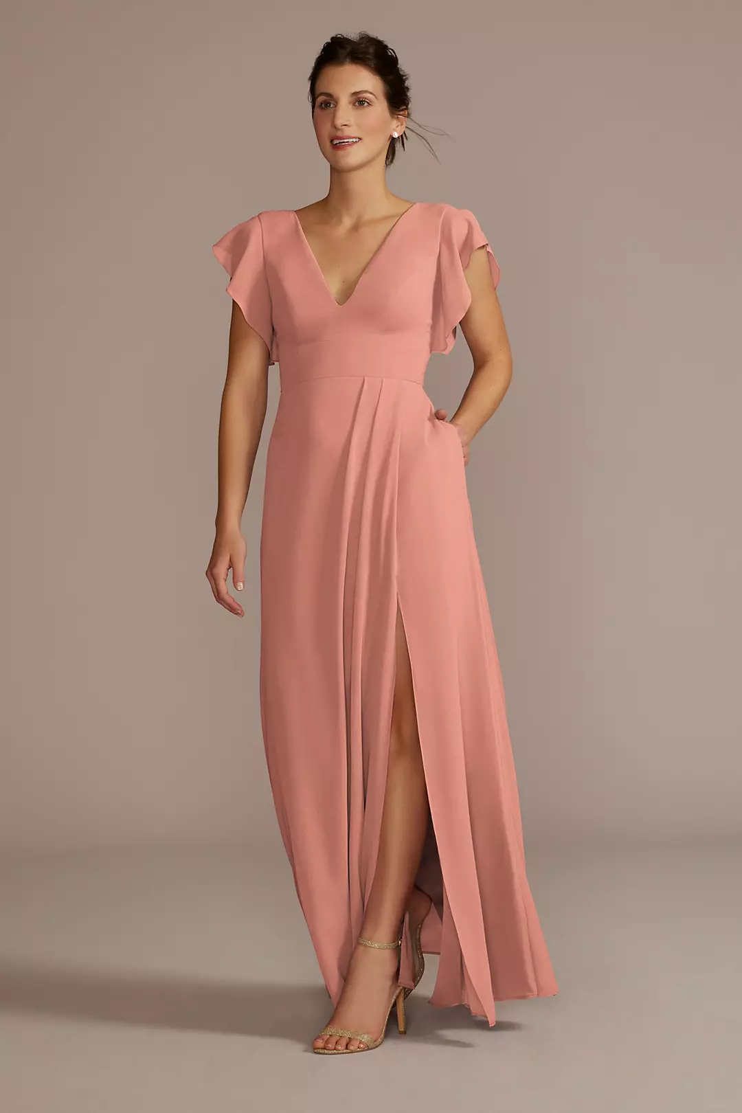 Flutter Sleeve Chiffon V-Neck Dresses - XNAUWBI
