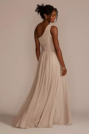 Mesh One-Shoulder Dress with Full Skirt Dress - XNAUWBI