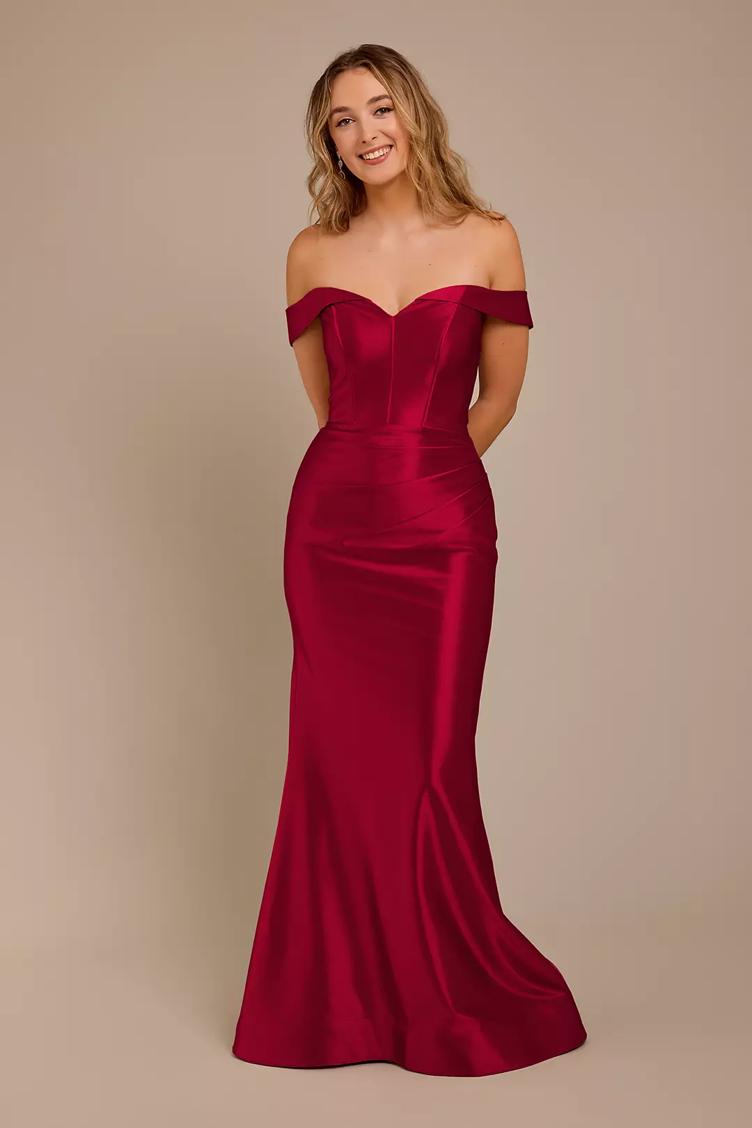 Sculpting Shiny Satin Off-the-Shoulder Dresses - XNAUWBI