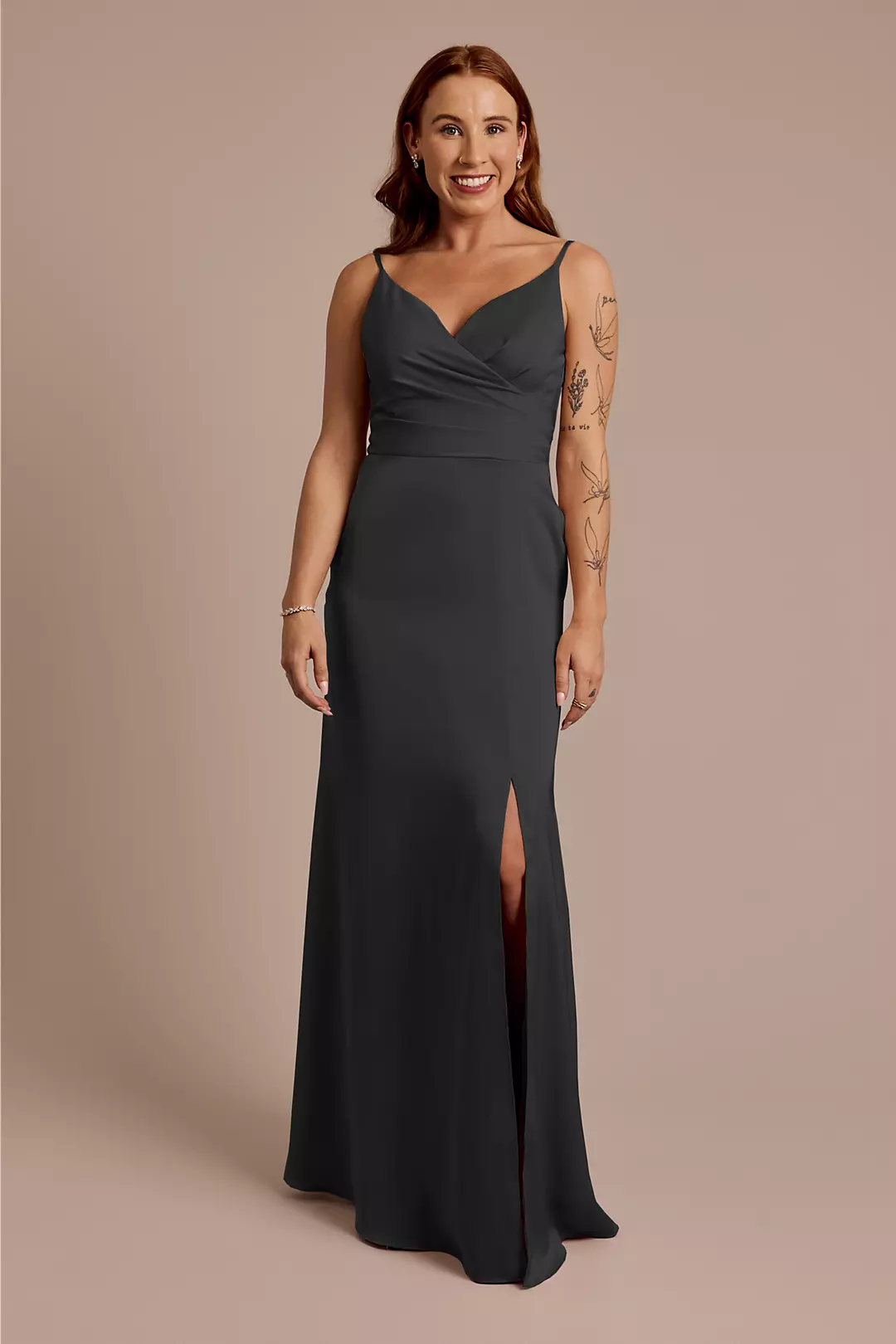 Matte Satin Spaghetti Strap Surplice A-Line Dresses - XNAUWBI