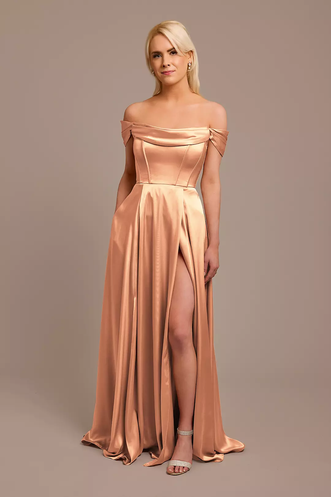 Charmeuse Cowl Off-the-Shoulder Dresses - XNAUWBI