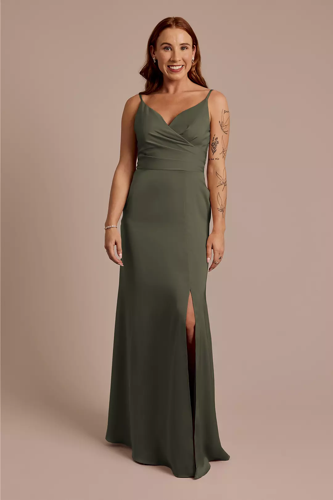 Matte Satin Spaghetti Strap Surplice A-Line Dresses - XNAUWBI