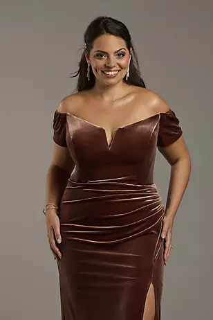 Velvet Off-the-Shoulder Notch Neck Sheath Dresses - XNAUWBI