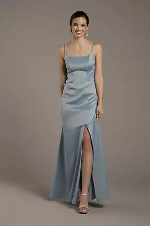 Stretch Matte Satin Basque Waist Sheath Dresses - XNAUWBI