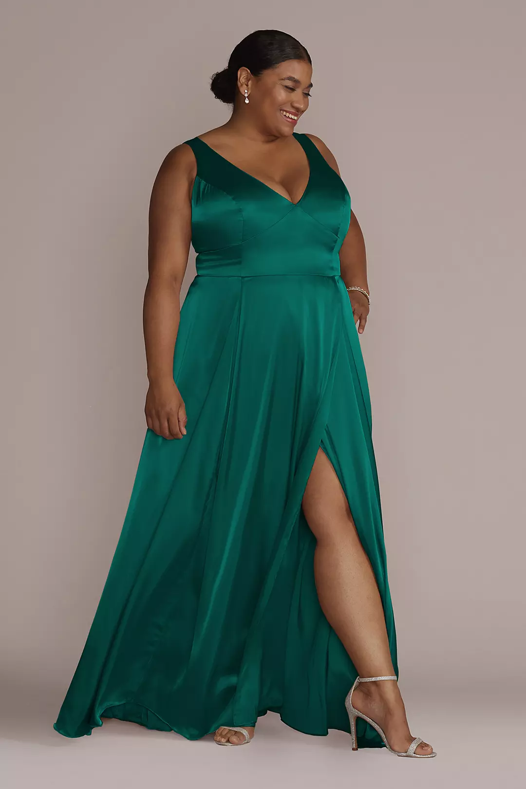 Charmeuse Tank V-Neck Dress with Slit Dress - XNAUWBI