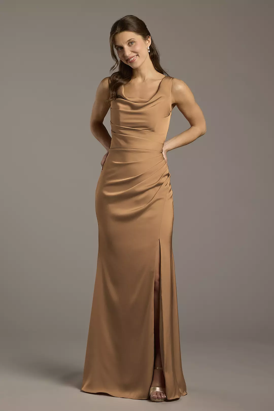 Matte Satin Cowl Neck Sheath Dresses - XNAUWBI