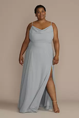 Cowl Neck Chiffon Dress with Slit Dress - XNAUWBI