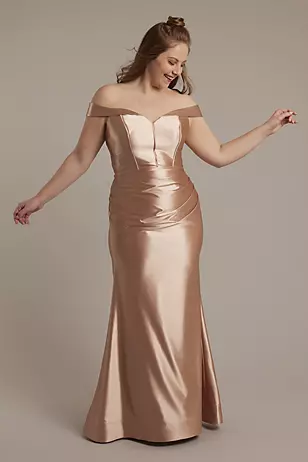 Sculpting Shiny Satin Off-the-Shoulder Dresses - XNAUWBI