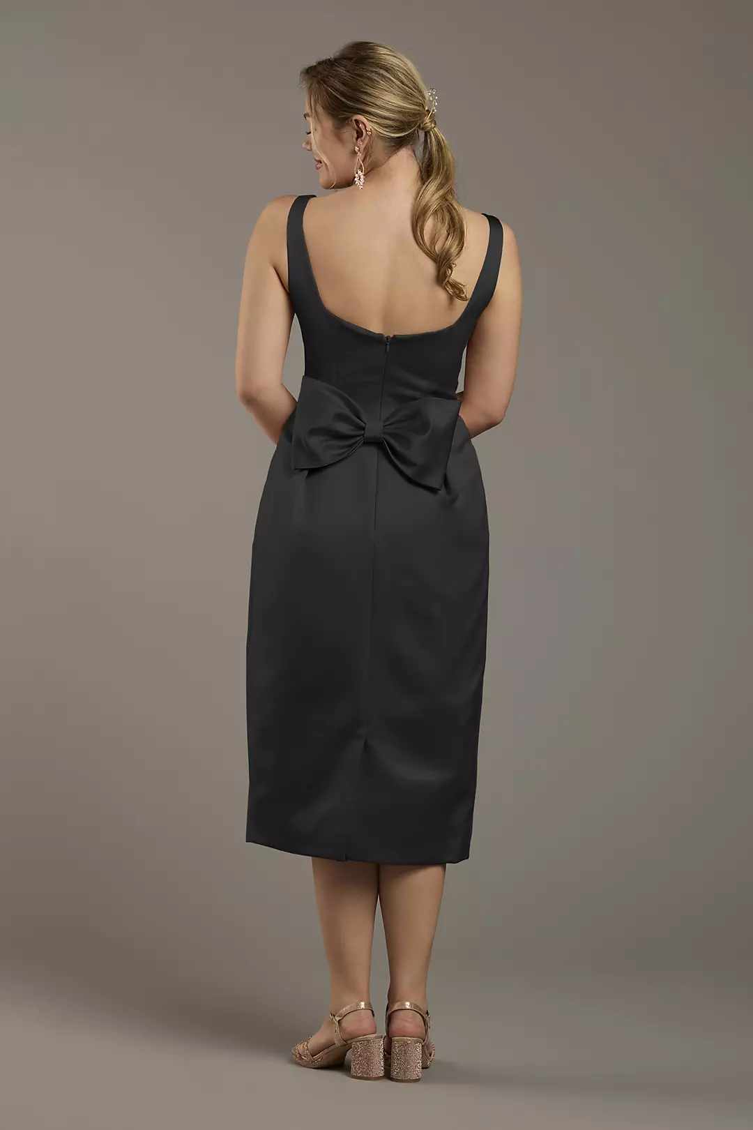 Matte Satin Tank Midi Dress with Bow Back Dress - XNAUWBI