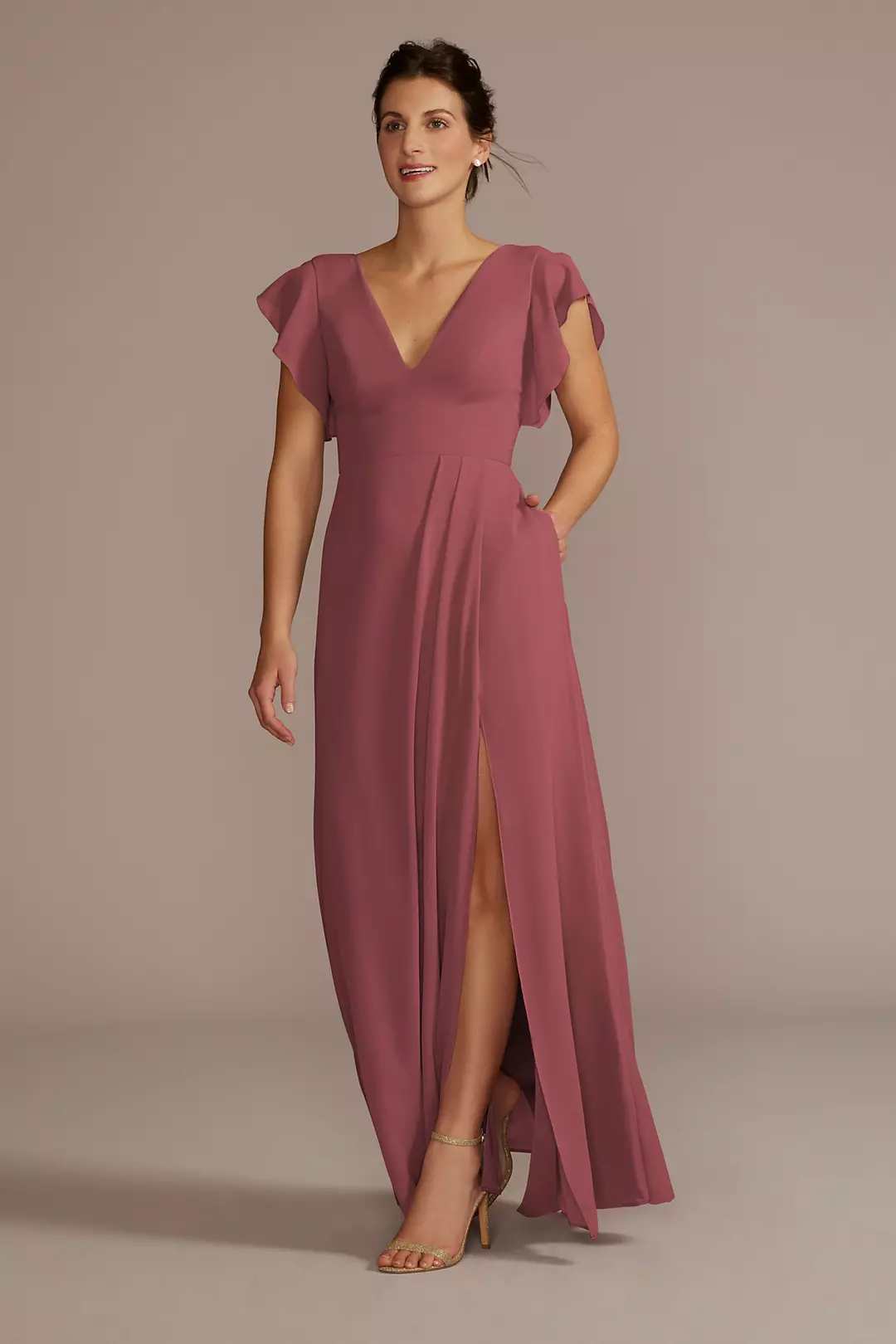 Flutter Sleeve Chiffon V-Neck Dresses - XNAUWBI