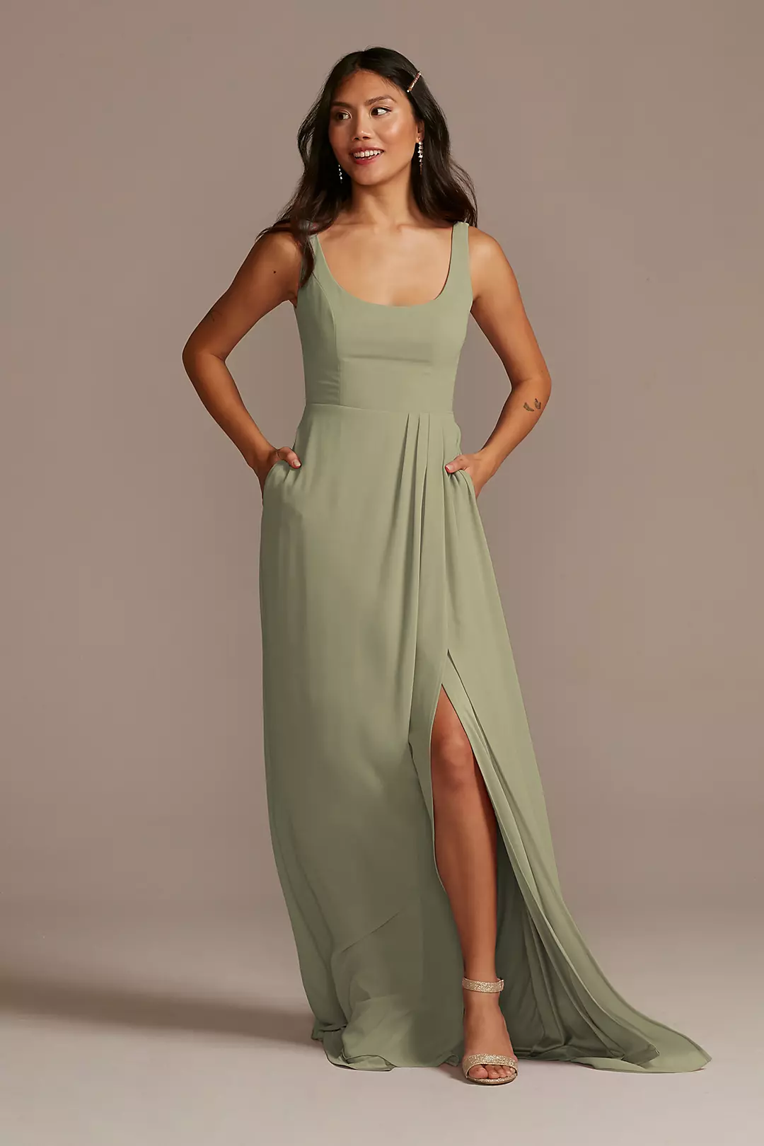 Chiffon Tank Scoop Neck Dresses - XNAUWBI