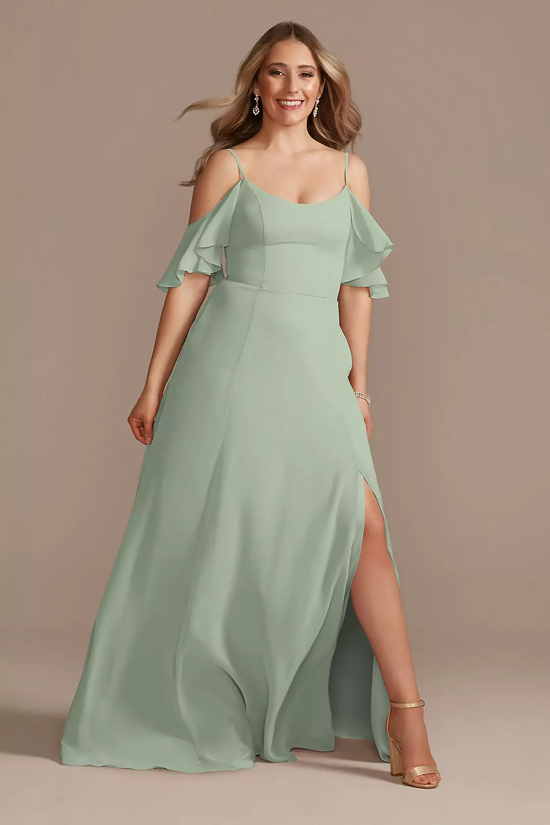 Cold-Shoulder Long Chiffon Dresses - XNAUWBI