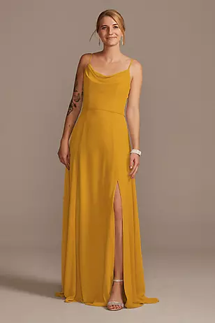 Cowl Neck Chiffon Dress with Slit Dress - XNAUWBI
