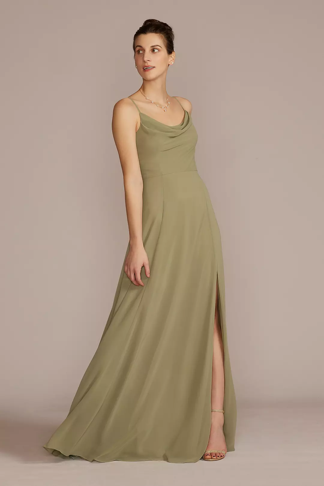 Cowl Neck Chiffon Dress with Slit Dress - XNAUWBI
