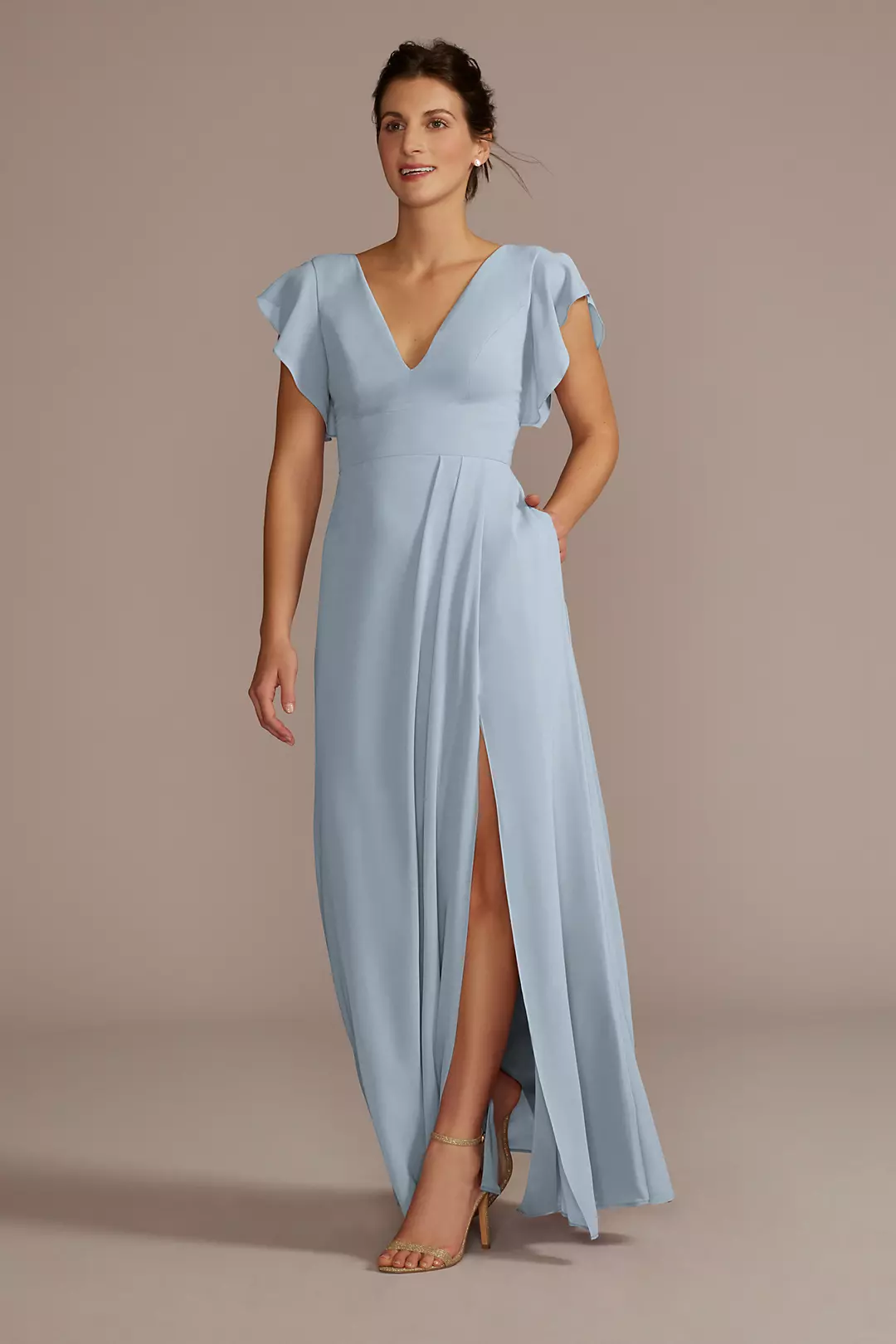 Flutter Sleeve Chiffon V-Neck Dresses - XNAUWBI