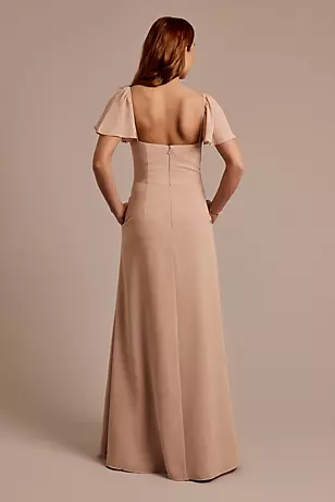 Chiffon Flutter Sleeve Dress with Basque Waist Dress - XNAUWBI