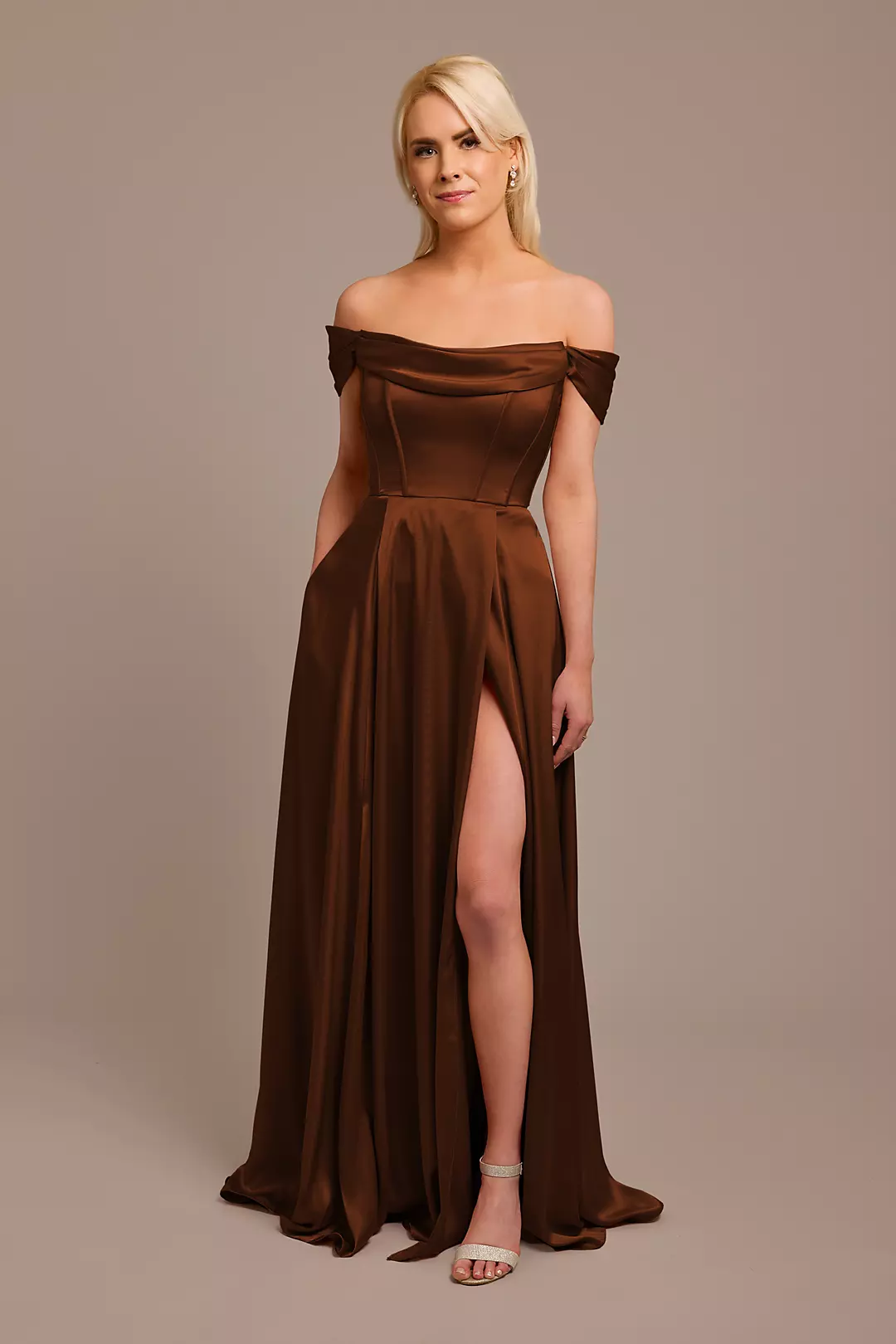 Charmeuse Cowl Off-the-Shoulder Dresses - XNAUWBI