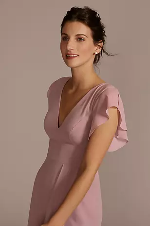 Flutter Sleeve Chiffon V-Neck Dresses - XNAUWBI