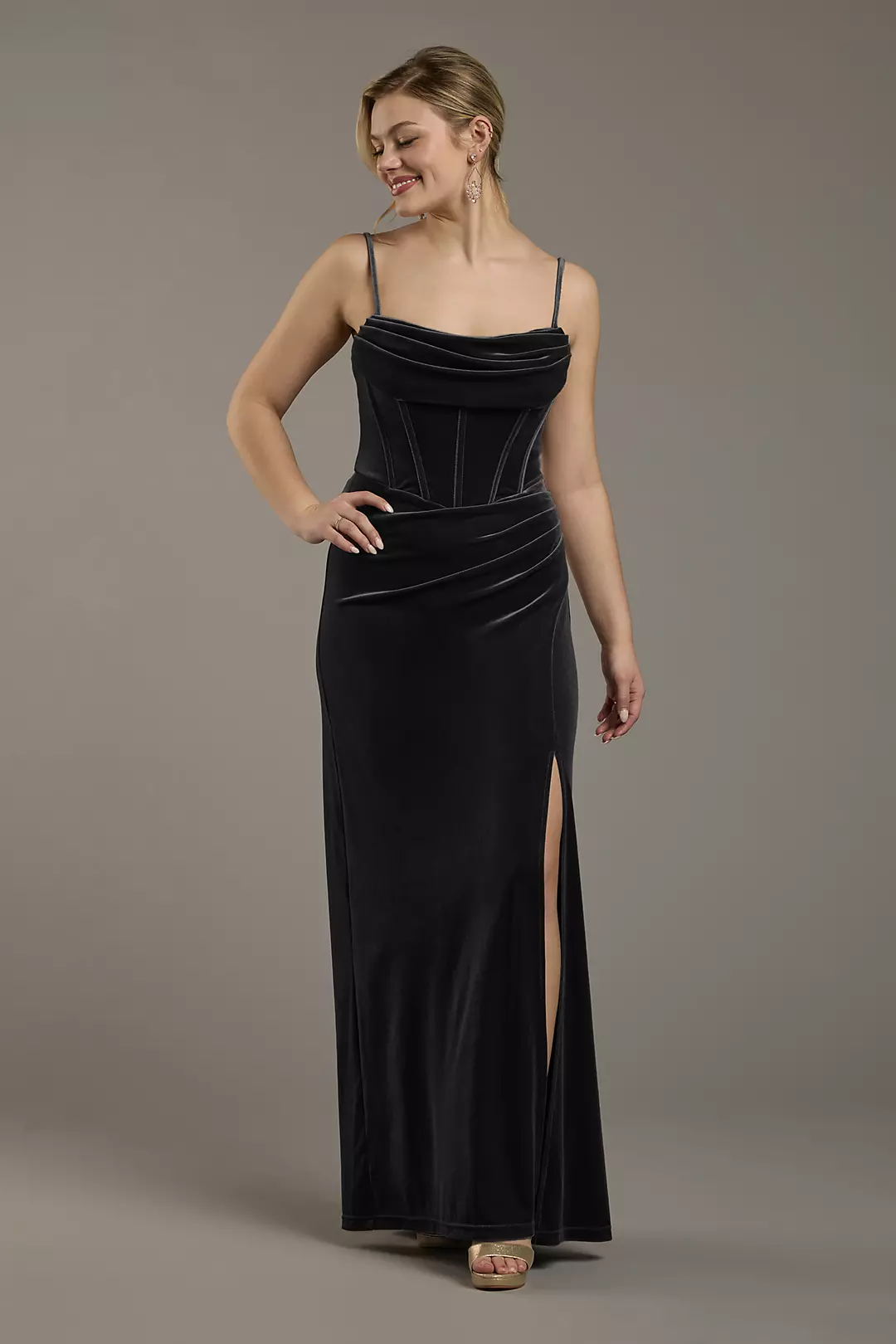 Velvet Corset Bodice Spaghetti Strap Sheath Dresses - XNAUWBI