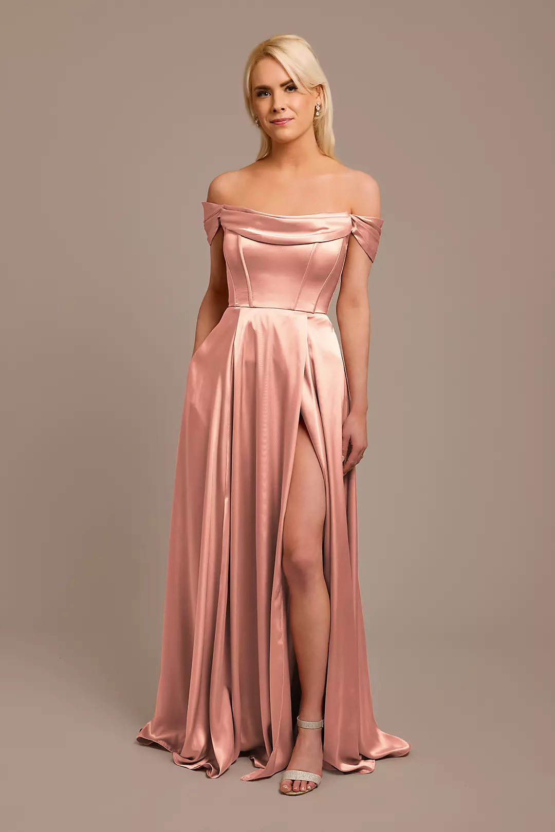 Charmeuse Cowl Off-the-Shoulder Dresses - XNAUWBI