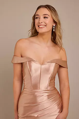 Sculpting Shiny Satin Off-the-Shoulder Dresses - XNAUWBI