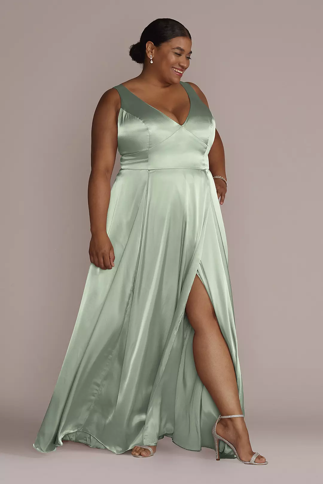 Charmeuse Tank V-Neck Dress with Slit Dress - XNAUWBI