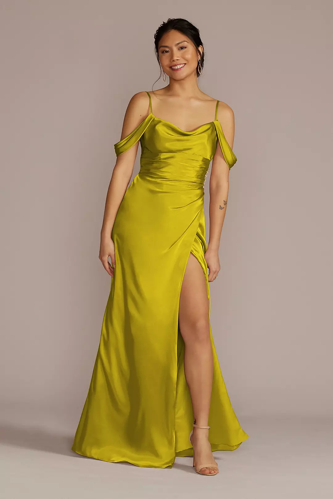 Charmeuse Cowl Dress with Swag Sleeves Dress - XNAUWBI