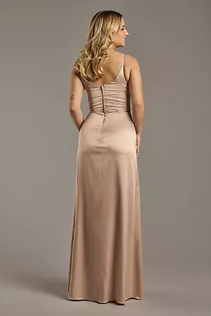 Charmeuse Cowl Neck Sheath Dress with Slit Dress - XNAUWBI