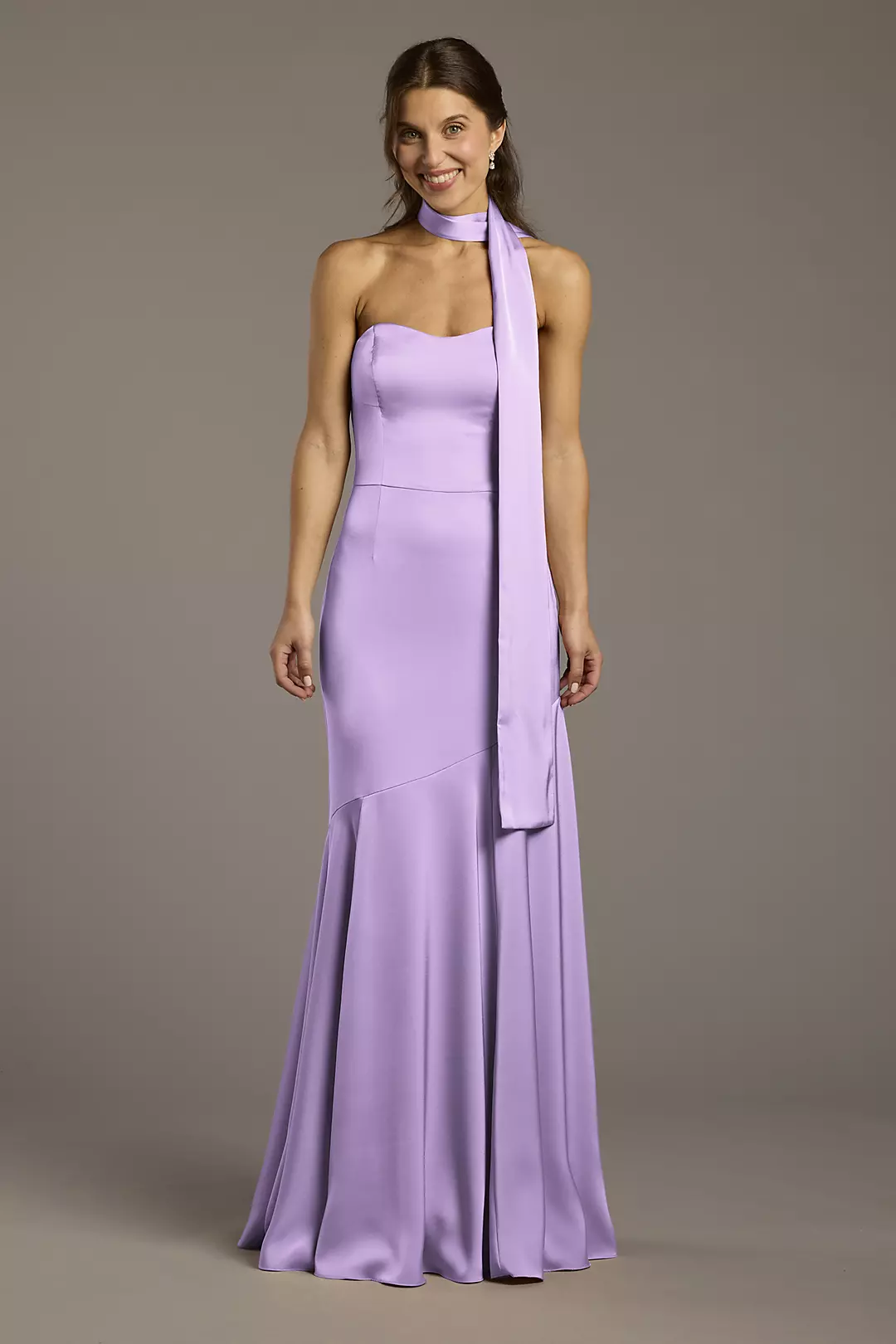 Matte Satin Strapless Sweetheart Dress with Scarf Dress - XNAUWBI