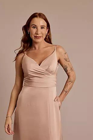 Matte Satin Spaghetti Strap Surplice A-Line Dresses - XNAUWBI