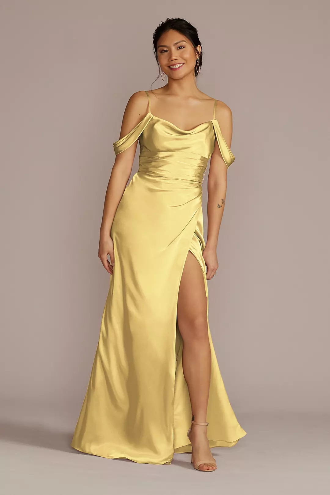 Charmeuse Cowl Dress with Swag Sleeves Dress - XNAUWBI