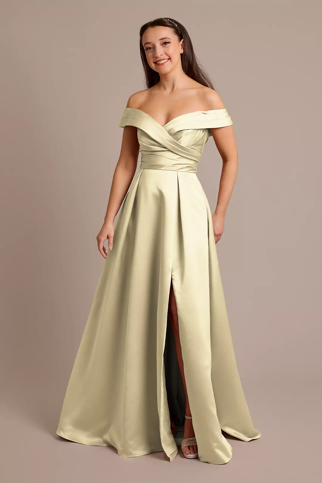 Matte Satin Off-the-Shoulder Ball Gown Dresses - XNAUWBI
