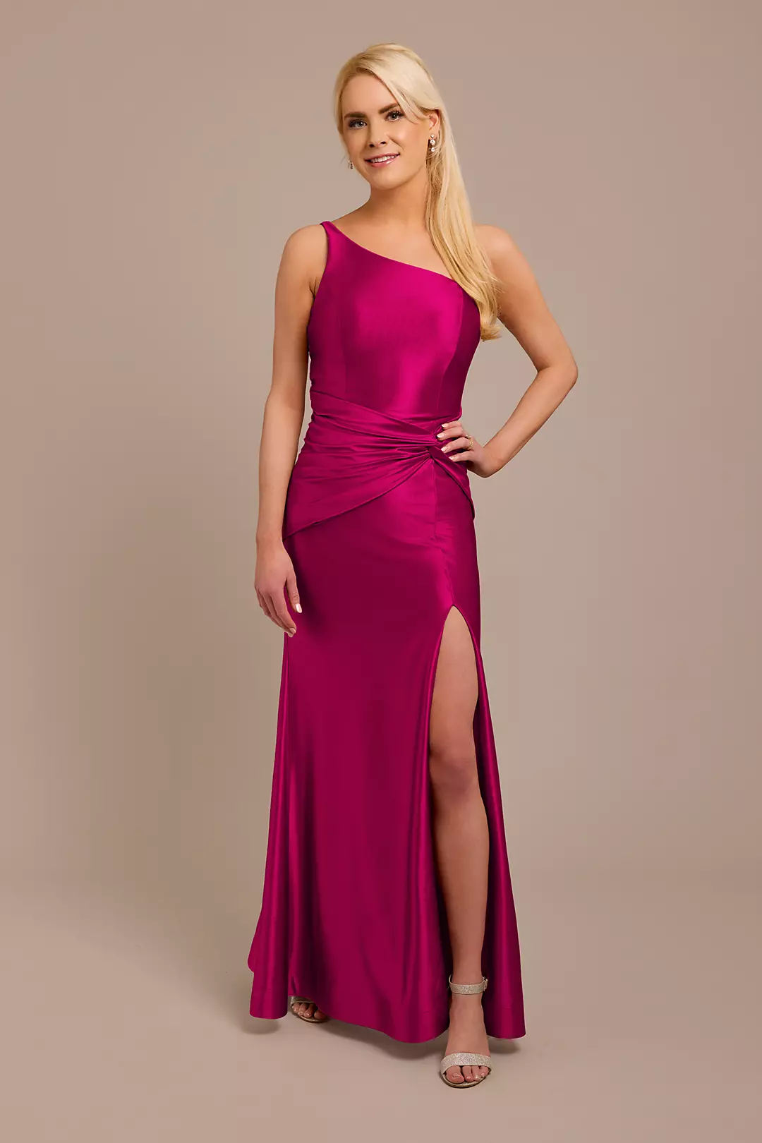 Sculpting Shiny Satin One-Shoulder Knot Dresses - XNAUWBI