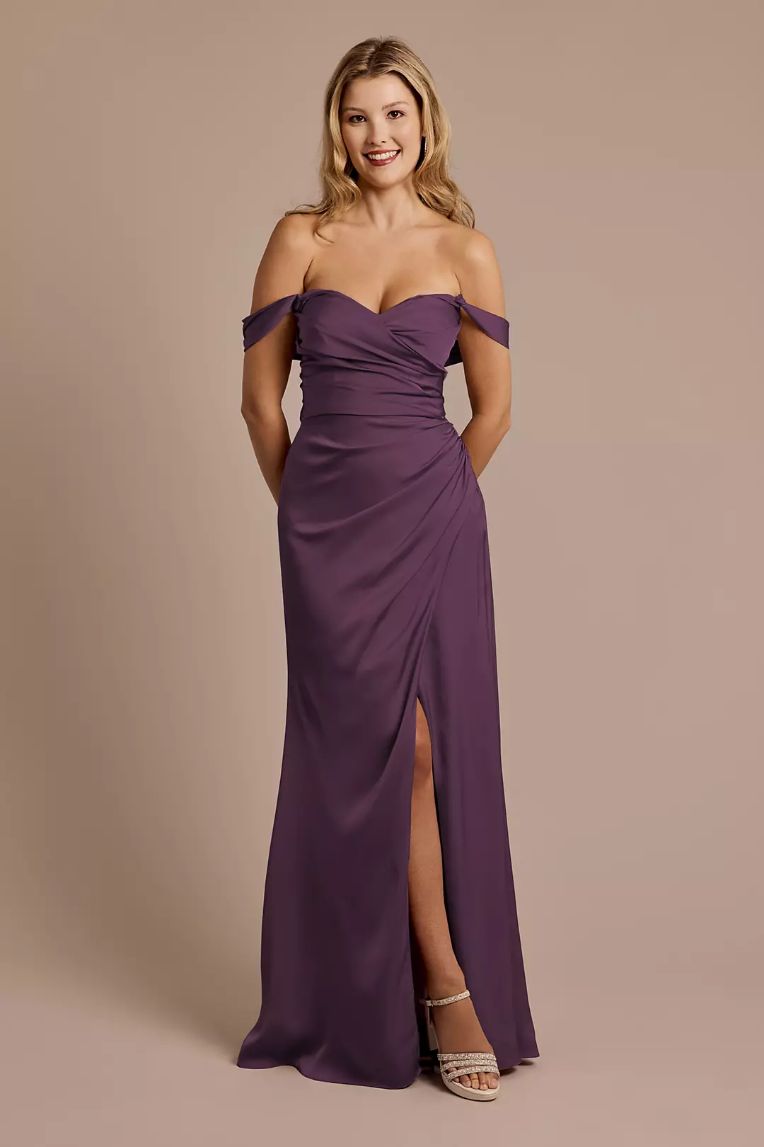 Matte Satin Off-the-Shoulder Sheath Dresses - XNAUWBI