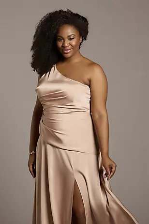 Matte Satin One-Shoulder Drop Waist Dresses - XNAUWBI