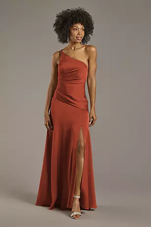 Matte Satin One-Shoulder Drop Waist Dresses - XNAUWBI