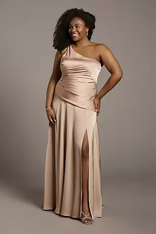 Matte Satin One-Shoulder Drop Waist Dresses - XNAUWBI