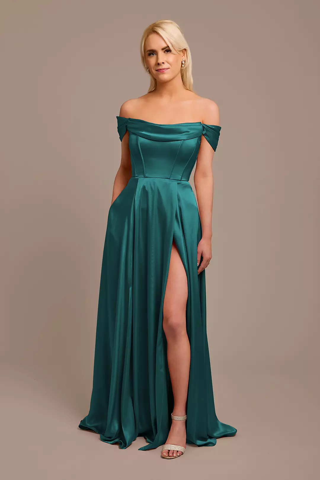 Charmeuse Cowl Off-the-Shoulder Dresses - XNAUWBI
