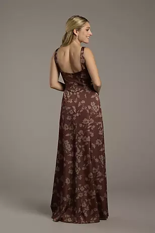 Floral Print Matte Satin Corset Square Neck Dresses - XNAUWBI