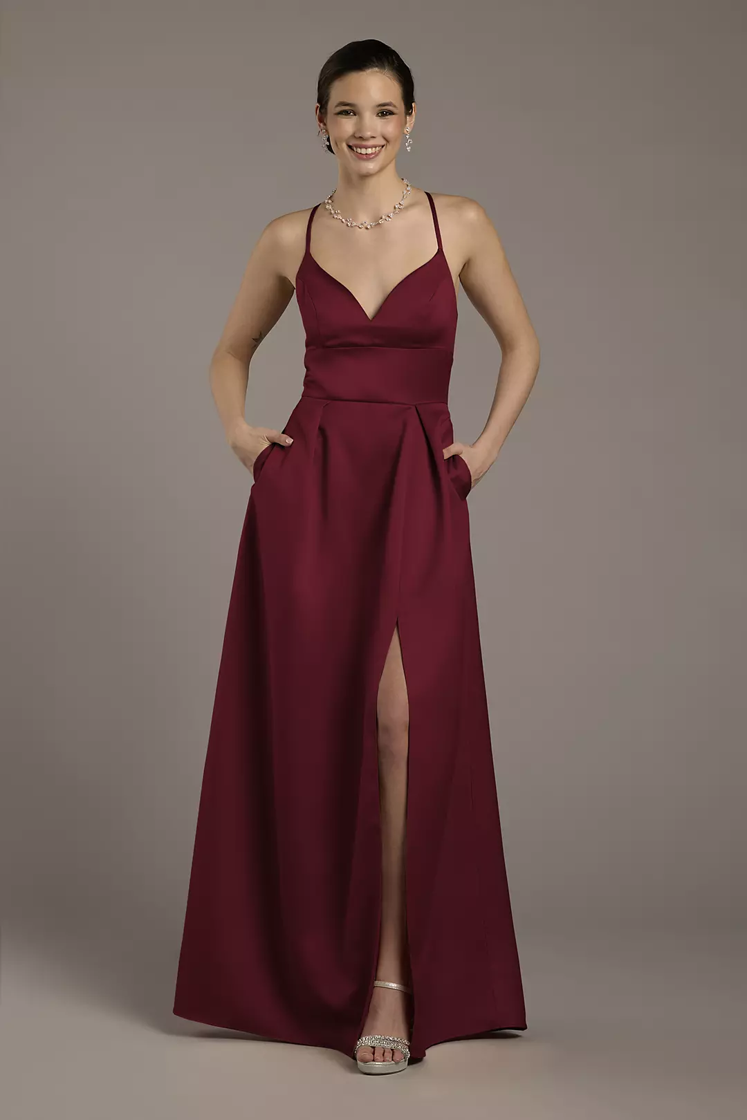 Satin Empire Waist Ball Gown Dress - XNAUWBI