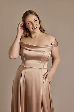 Charmeuse Cowl Off-the-Shoulder Dresses - XNAUWBI