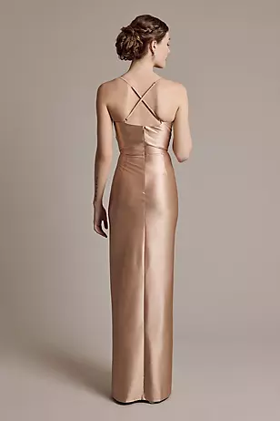 Sculpting Shiny Satin V-Neck Cross-Back Dresses - XNAUWBI
