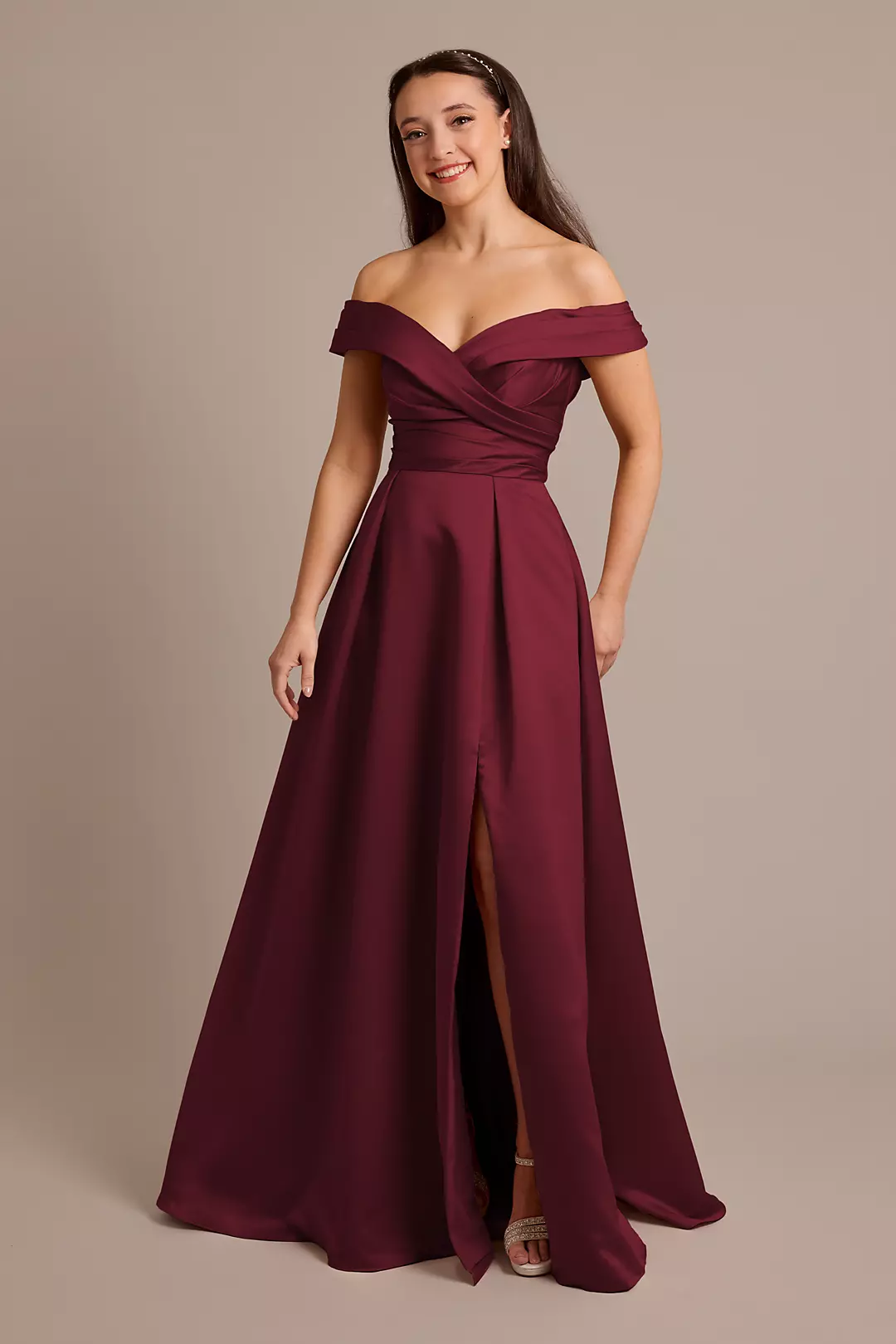 Matte Satin Off-the-Shoulder Ball Gown Dresses - XNAUWBI