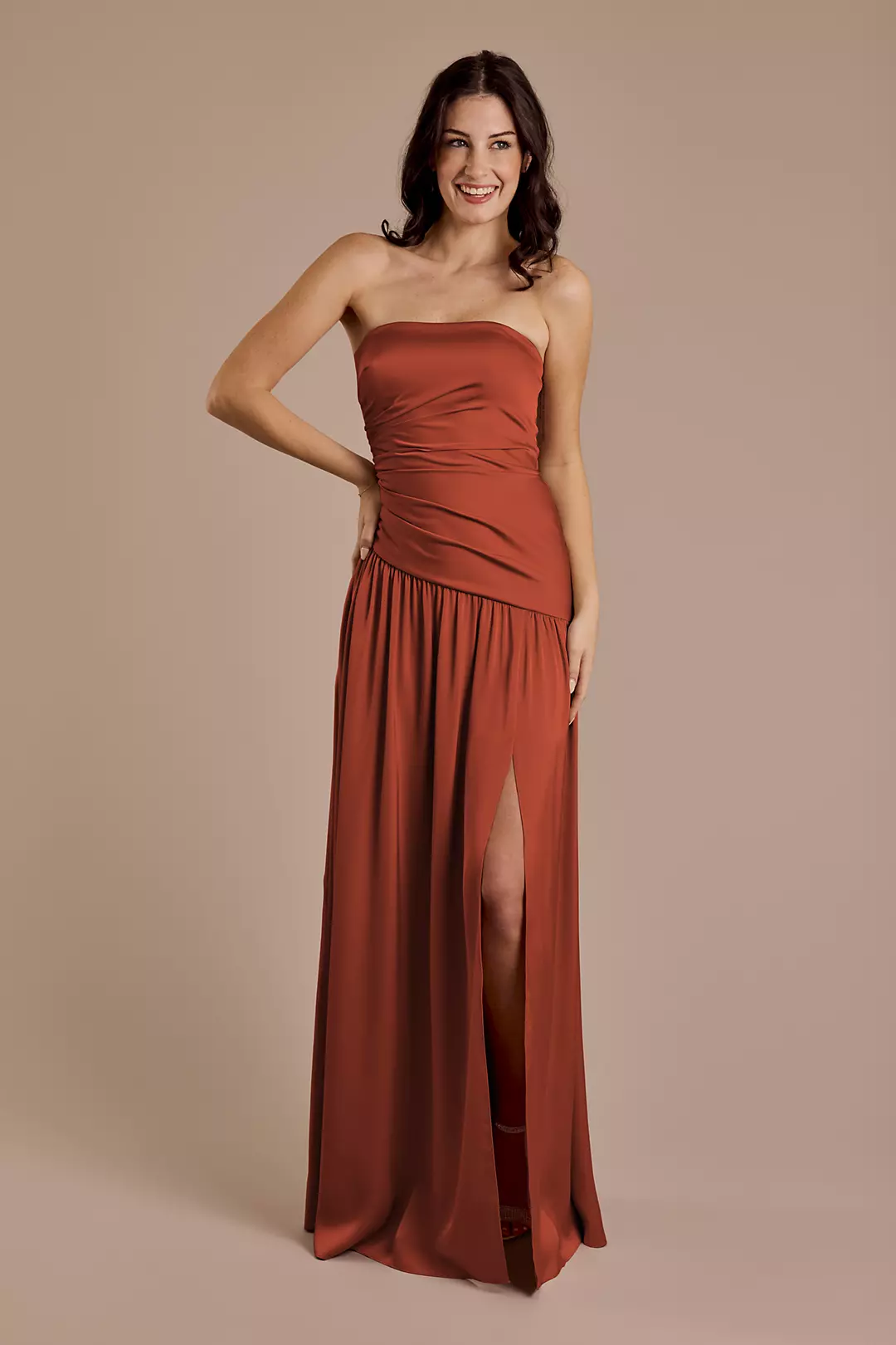 Matte Satin Strapless Drop Waist Dresses - XNAUWBI