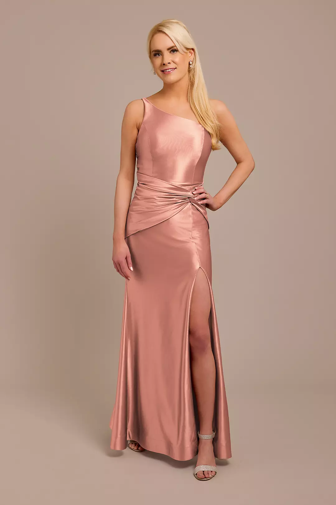 Sculpting Shiny Satin One-Shoulder Knot Dresses - XNAUWBI